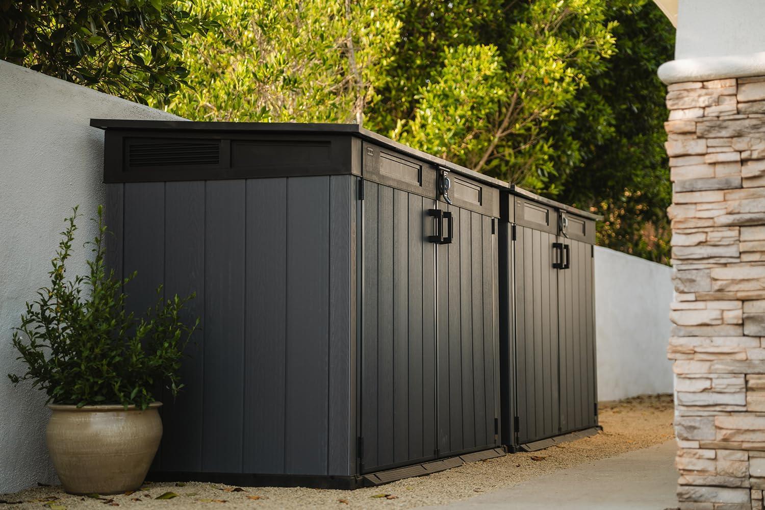 imageKeter Cortina Mega Ft AllWeather Outdoor Resin Horizontal Storage Shed for Outdoor Yard and Garbage Bin Storage with Lockable Doors Graphite