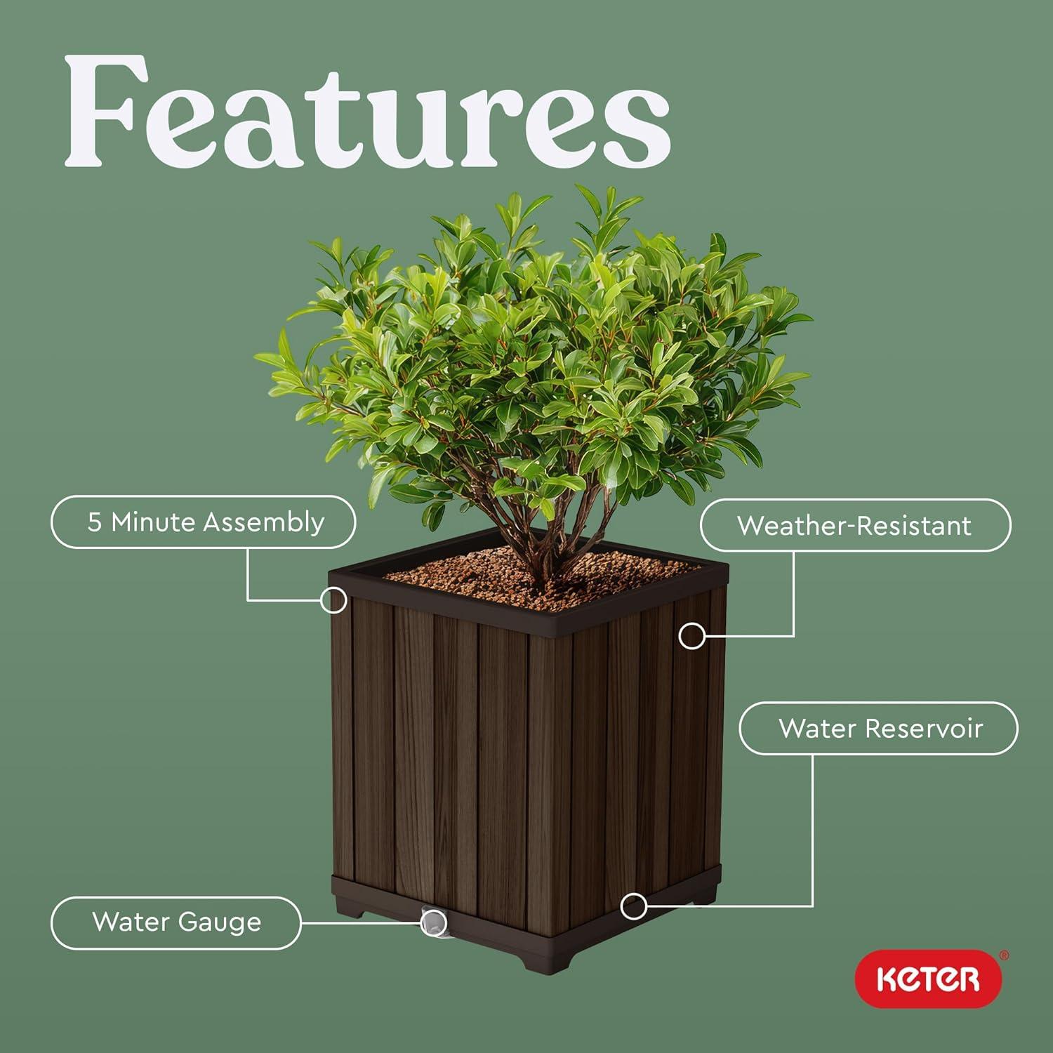 imageKeter Signature Conic 285 Inch Tall Round Large Wood Look Planter for Indoor or Outdoor Flower Pot Ideal for Patio Deck and Front Porch Decor RosewoodSquare