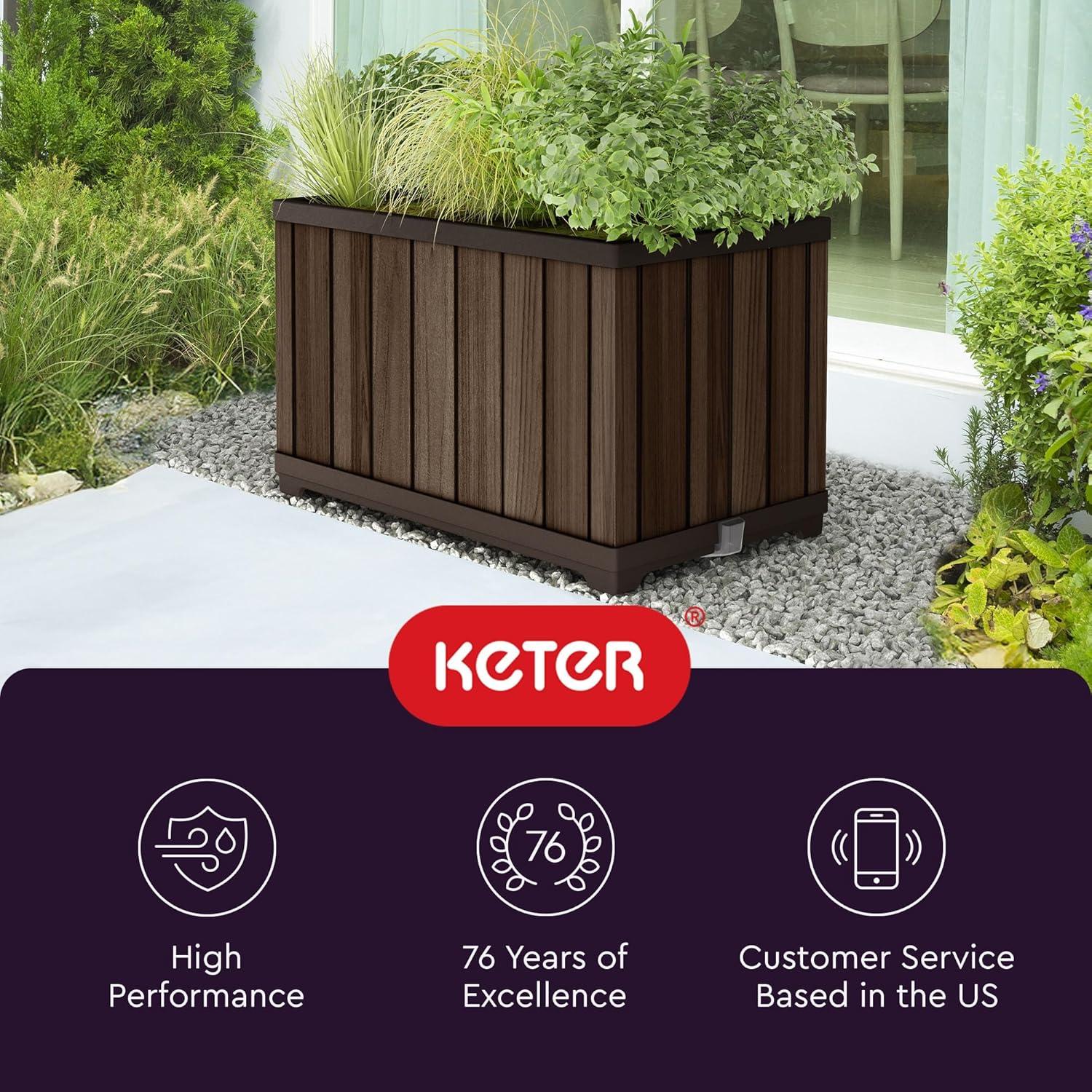 imageKeter Signature Conic 285 Inch Tall Round Large Wood Look Planter for Indoor or Outdoor Flower Pot Ideal for Patio Deck and Front Porch Decor RosewoodRectangle