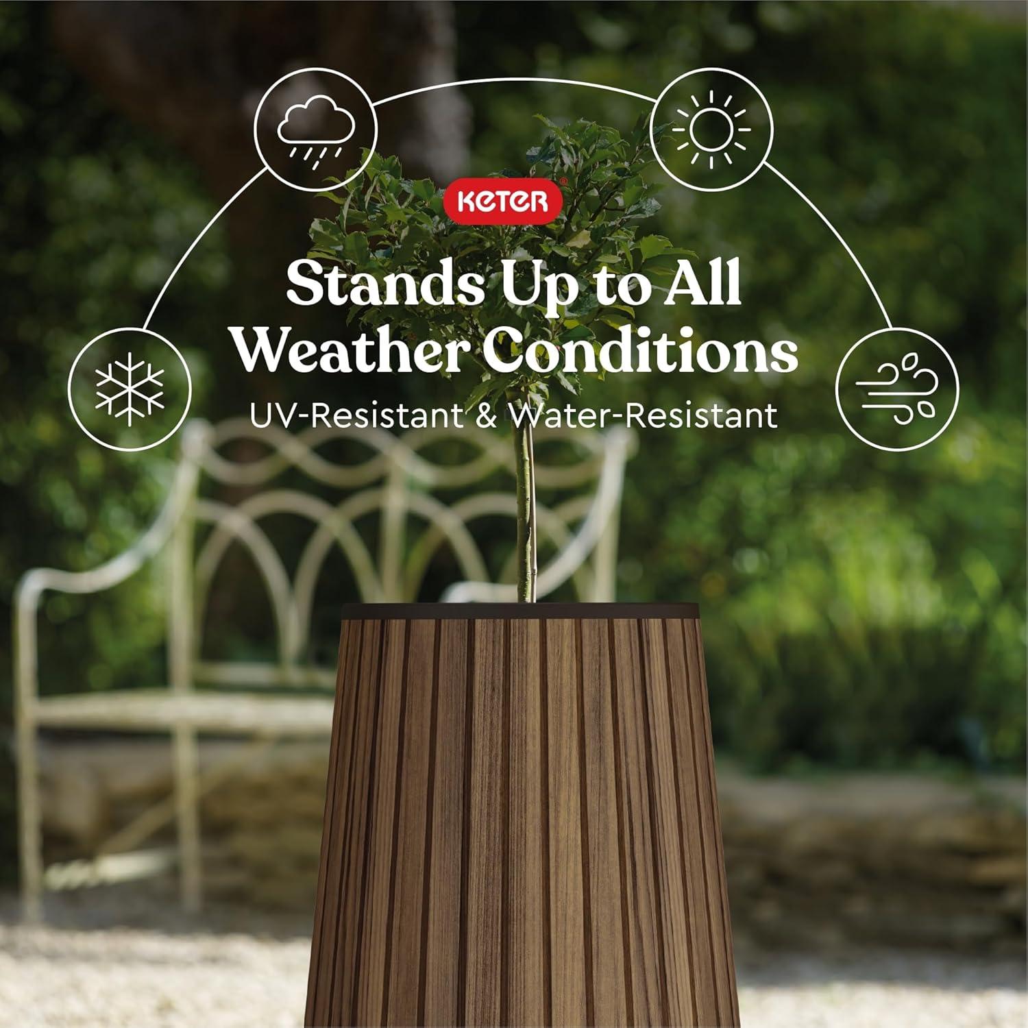 imageKeter Signature Conic 285 Inch Tall Round Large Wood Look Planter for Indoor or Outdoor Flower Pot Ideal for Patio Deck and Front Porch Decor RosewoodConic