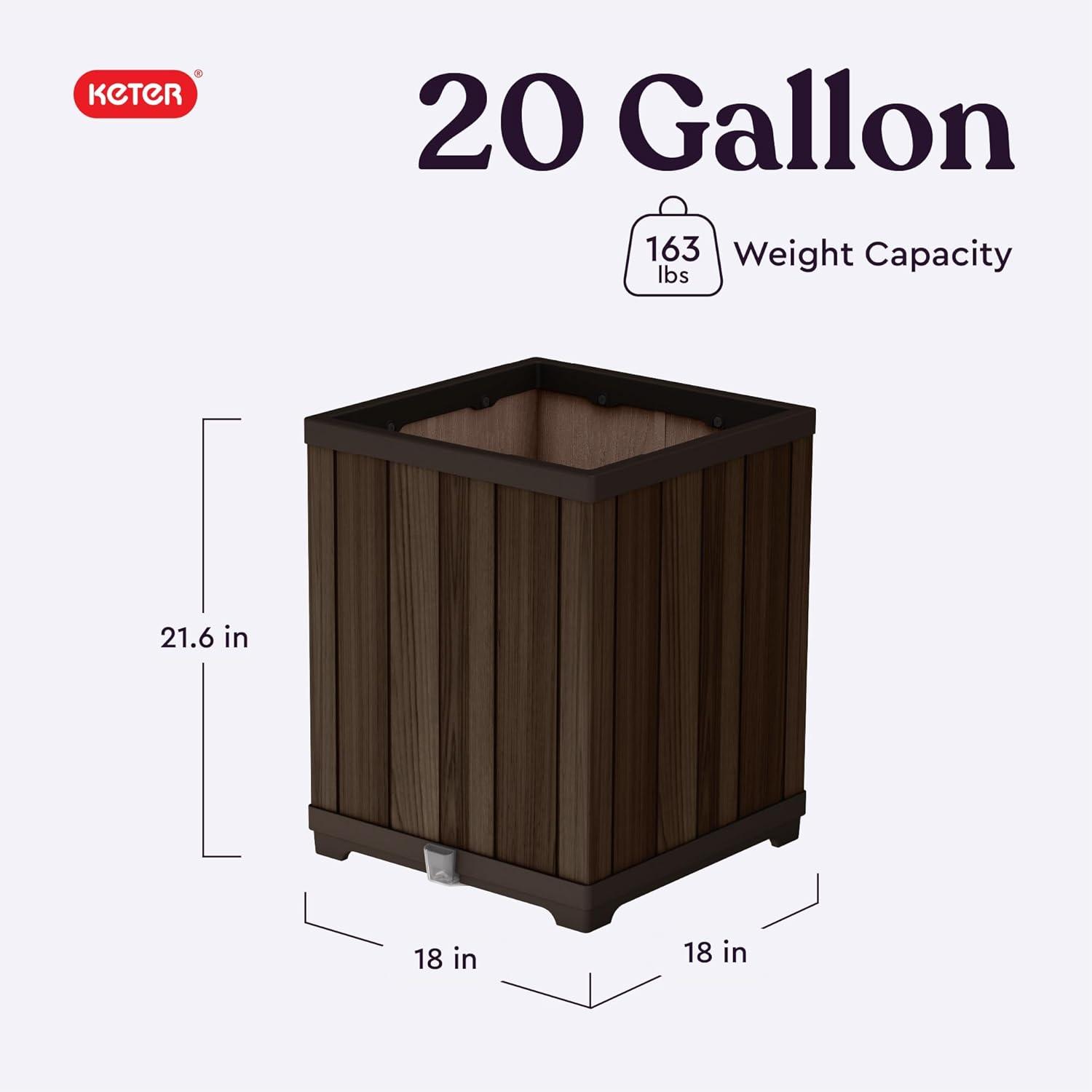 imageKeter Signature Conic 285 Inch Tall Round Large Wood Look Planter for Indoor or Outdoor Flower Pot Ideal for Patio Deck and Front Porch Decor RosewoodSquare