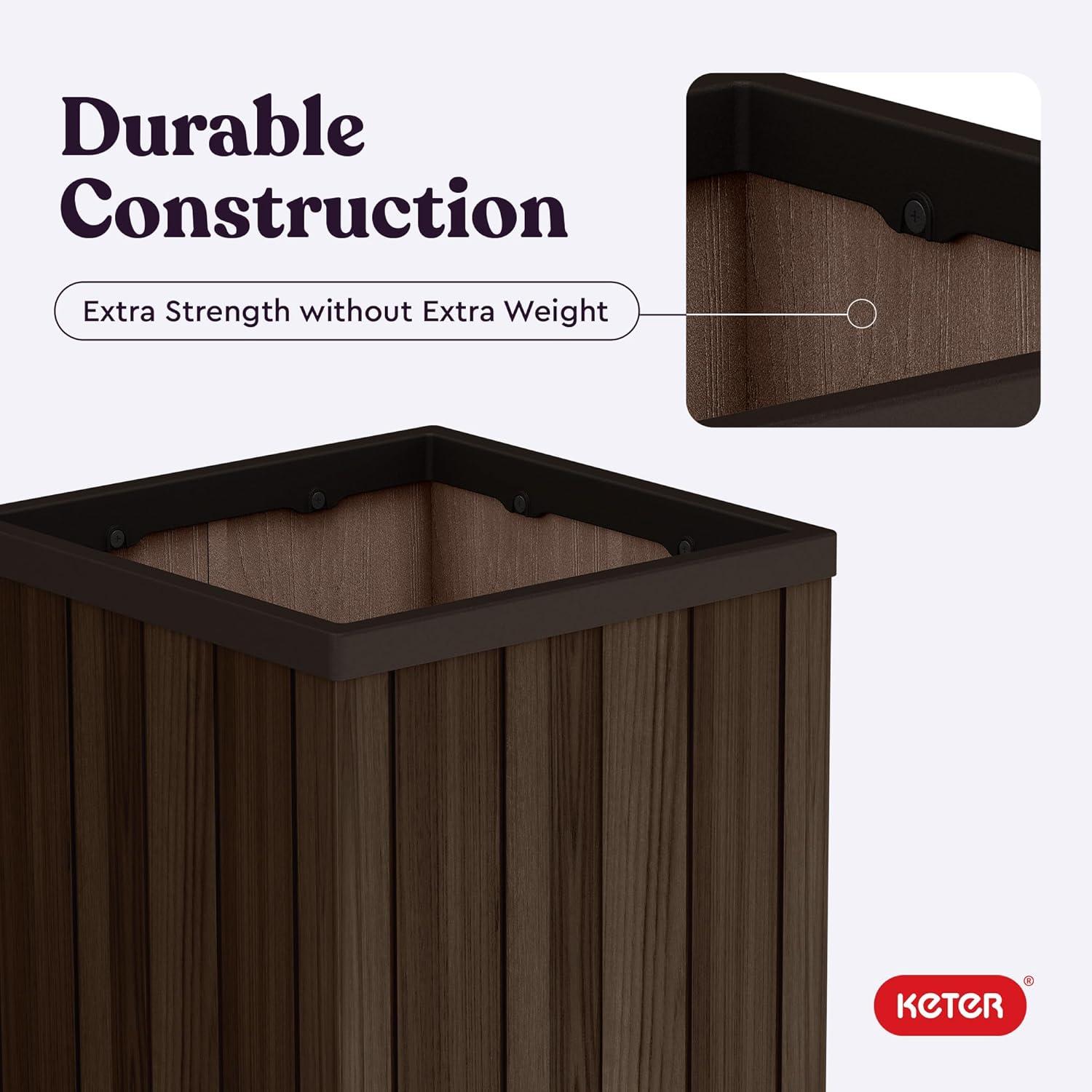 imageKeter Signature Conic 285 Inch Tall Round Large Wood Look Planter for Indoor or Outdoor Flower Pot Ideal for Patio Deck and Front Porch Decor RosewoodSquare