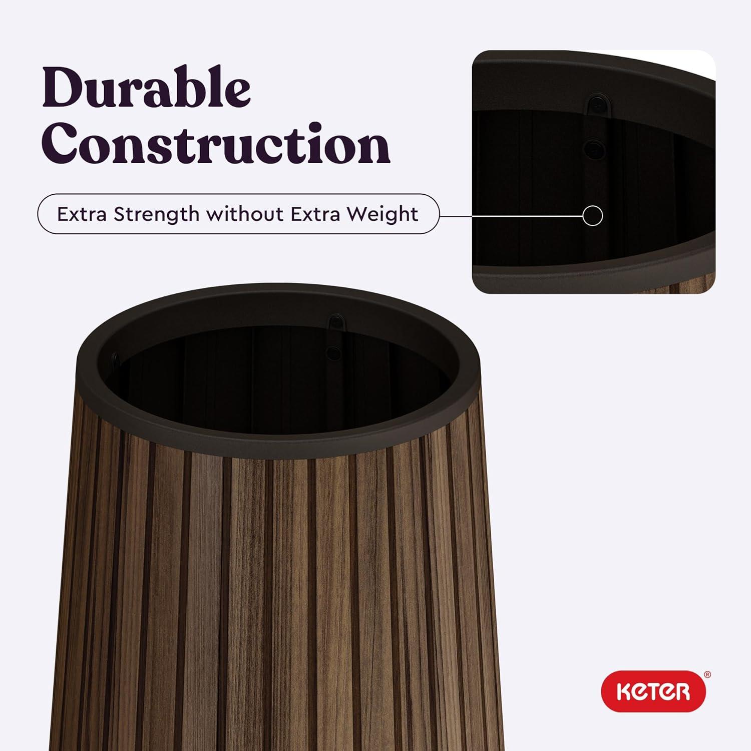 imageKeter Signature Conic 285 Inch Tall Round Large Wood Look Planter for Indoor or Outdoor Flower Pot Ideal for Patio Deck and Front Porch Decor RosewoodConic