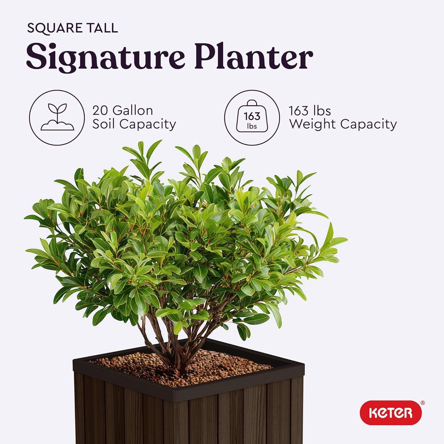 imageKeter Signature Conic 285 Inch Tall Round Large Wood Look Planter for Indoor or Outdoor Flower Pot Ideal for Patio Deck and Front Porch Decor RosewoodSquare