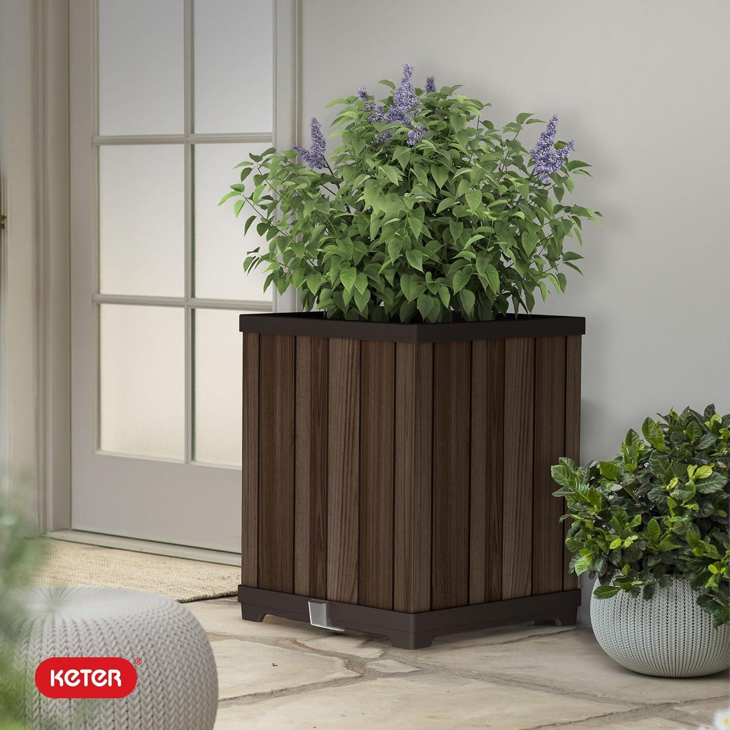 imageKeter Signature Conic 285 Inch Tall Round Large Wood Look Planter for Indoor or Outdoor Flower Pot Ideal for Patio Deck and Front Porch Decor RosewoodSquare