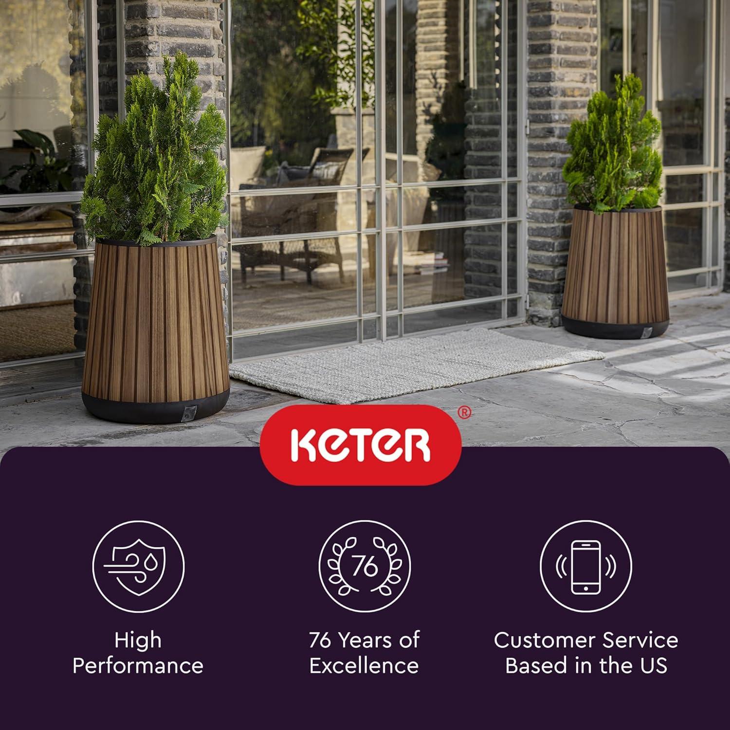 imageKeter Signature Conic 285 Inch Tall Round Large Wood Look Planter for Indoor or Outdoor Flower Pot Ideal for Patio Deck and Front Porch Decor RosewoodConic