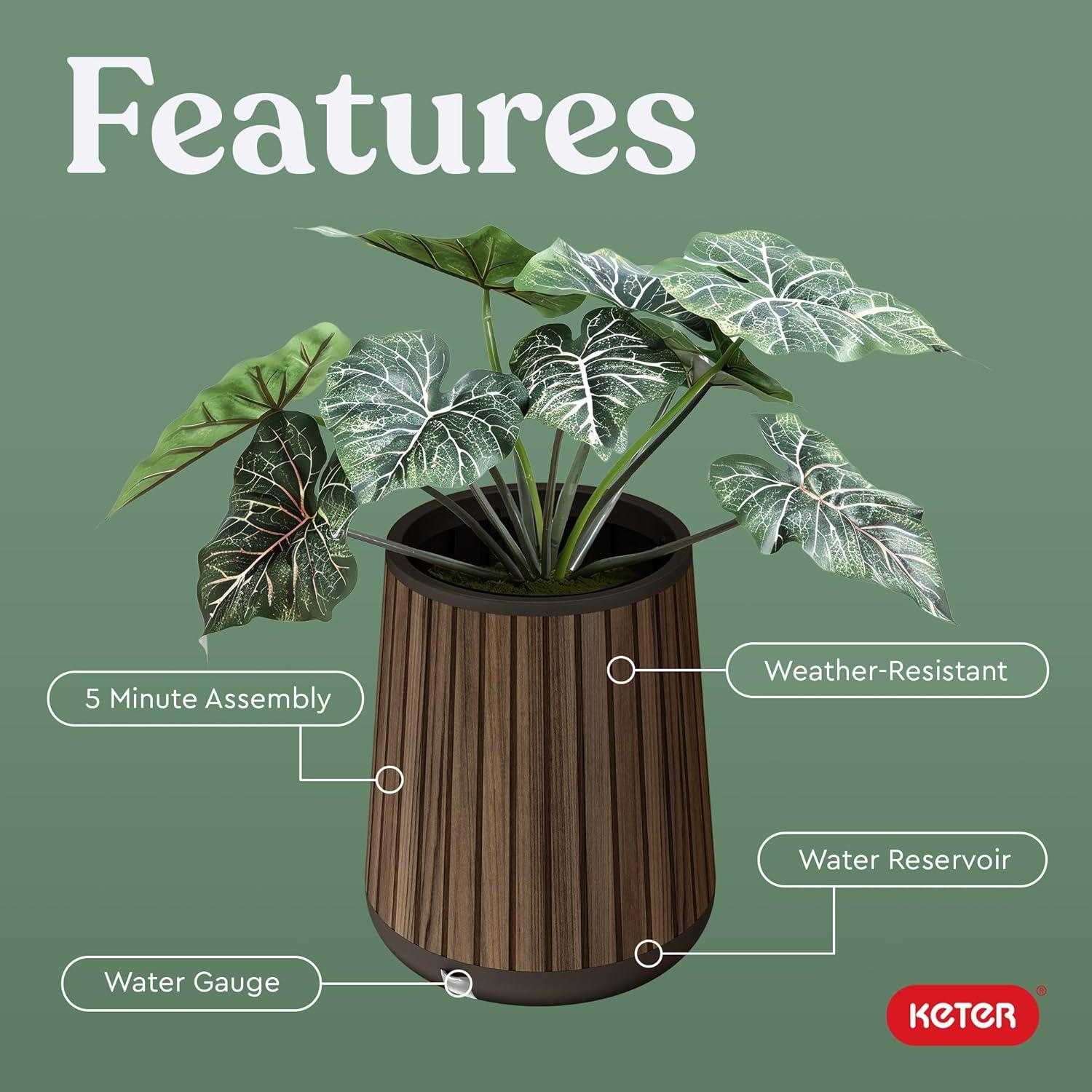 imageKeter Signature Conic 285 Inch Tall Round Large Wood Look Planter for Indoor or Outdoor Flower Pot Ideal for Patio Deck and Front Porch Decor RosewoodConic