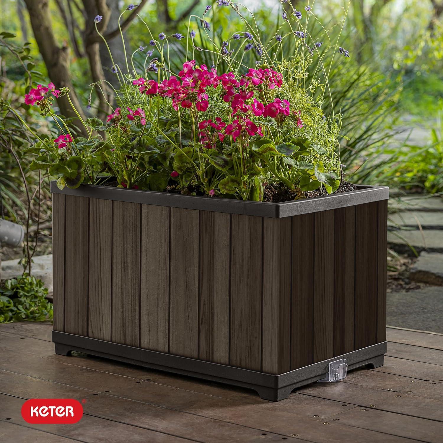 imageKeter Signature Conic 285 Inch Tall Round Large Wood Look Planter for Indoor or Outdoor Flower Pot Ideal for Patio Deck and Front Porch Decor RosewoodRectangle