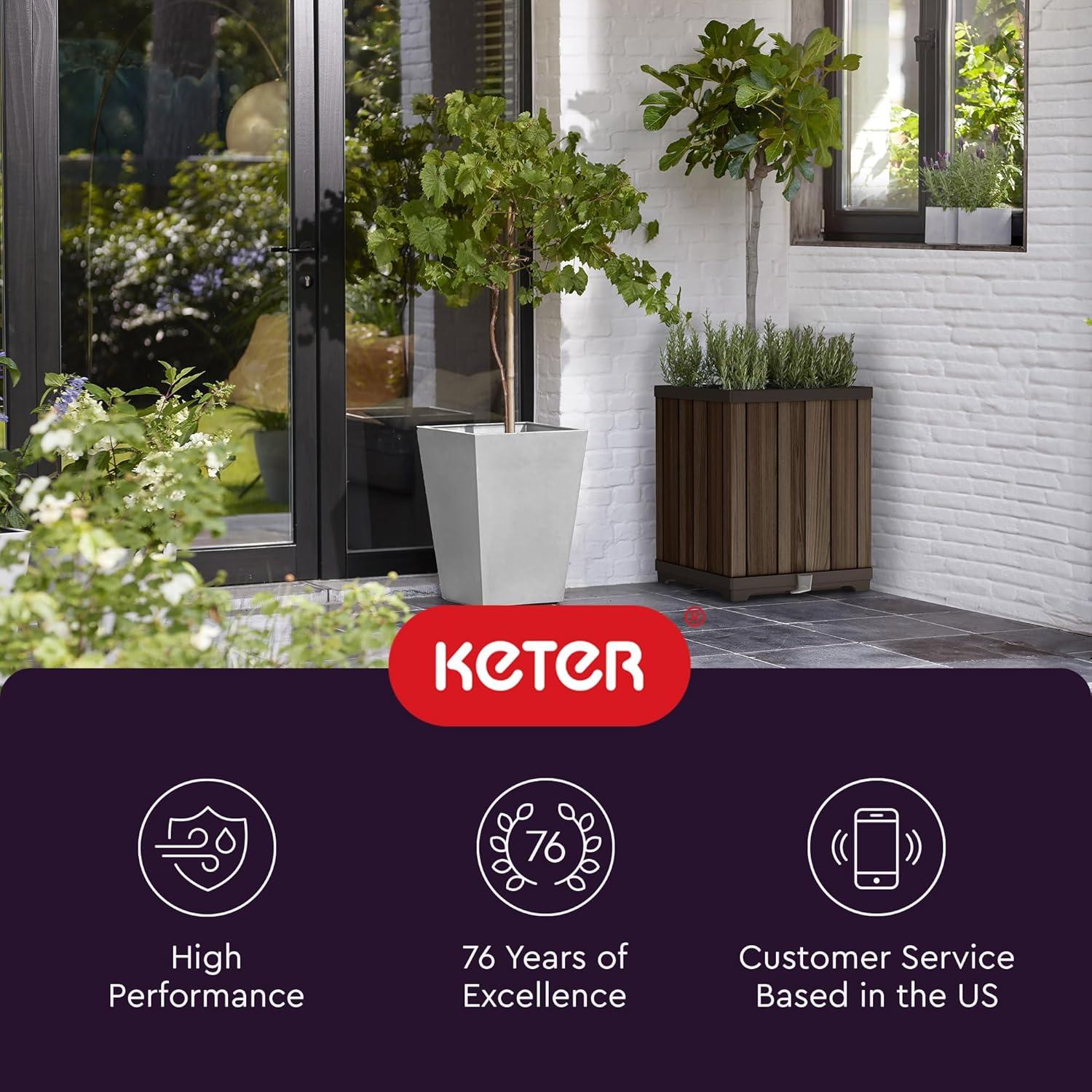 imageKeter Signature Conic 285 Inch Tall Round Large Wood Look Planter for Indoor or Outdoor Flower Pot Ideal for Patio Deck and Front Porch Decor RosewoodSquare
