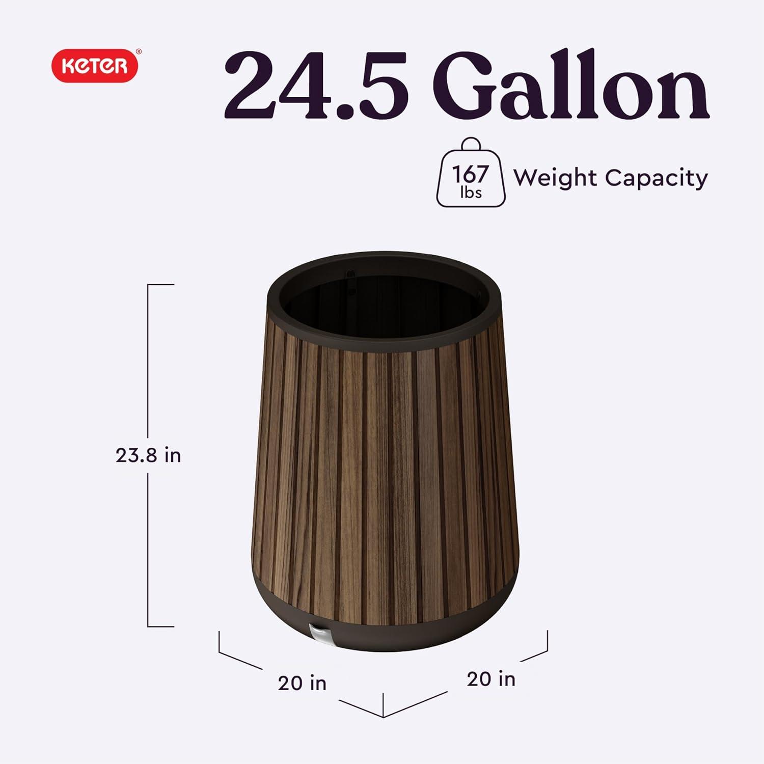 imageKeter Signature Conic 285 Inch Tall Round Large Wood Look Planter for Indoor or Outdoor Flower Pot Ideal for Patio Deck and Front Porch Decor RosewoodConic