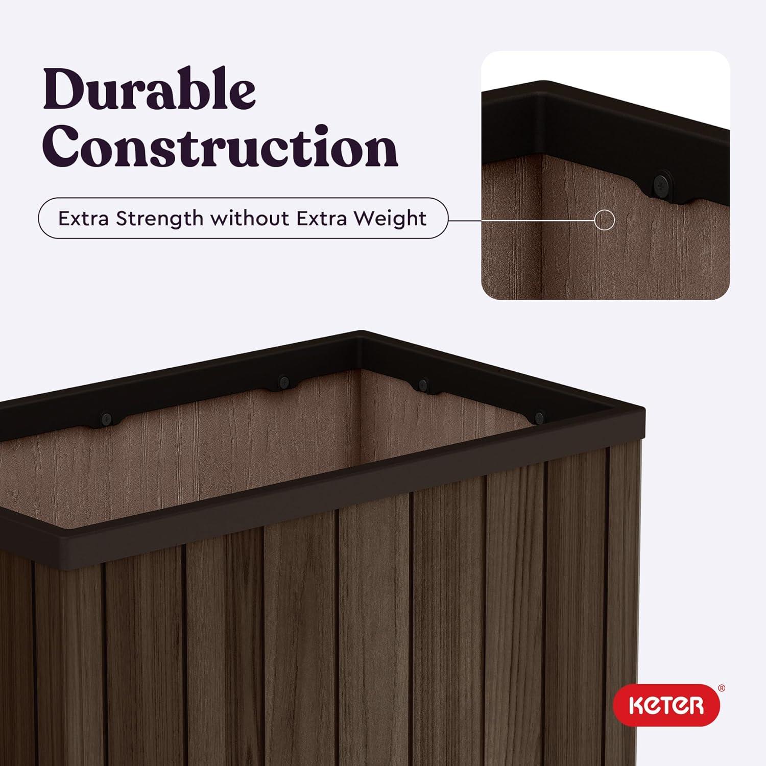 imageKeter Signature Conic 285 Inch Tall Round Large Wood Look Planter for Indoor or Outdoor Flower Pot Ideal for Patio Deck and Front Porch Decor RosewoodRectangle