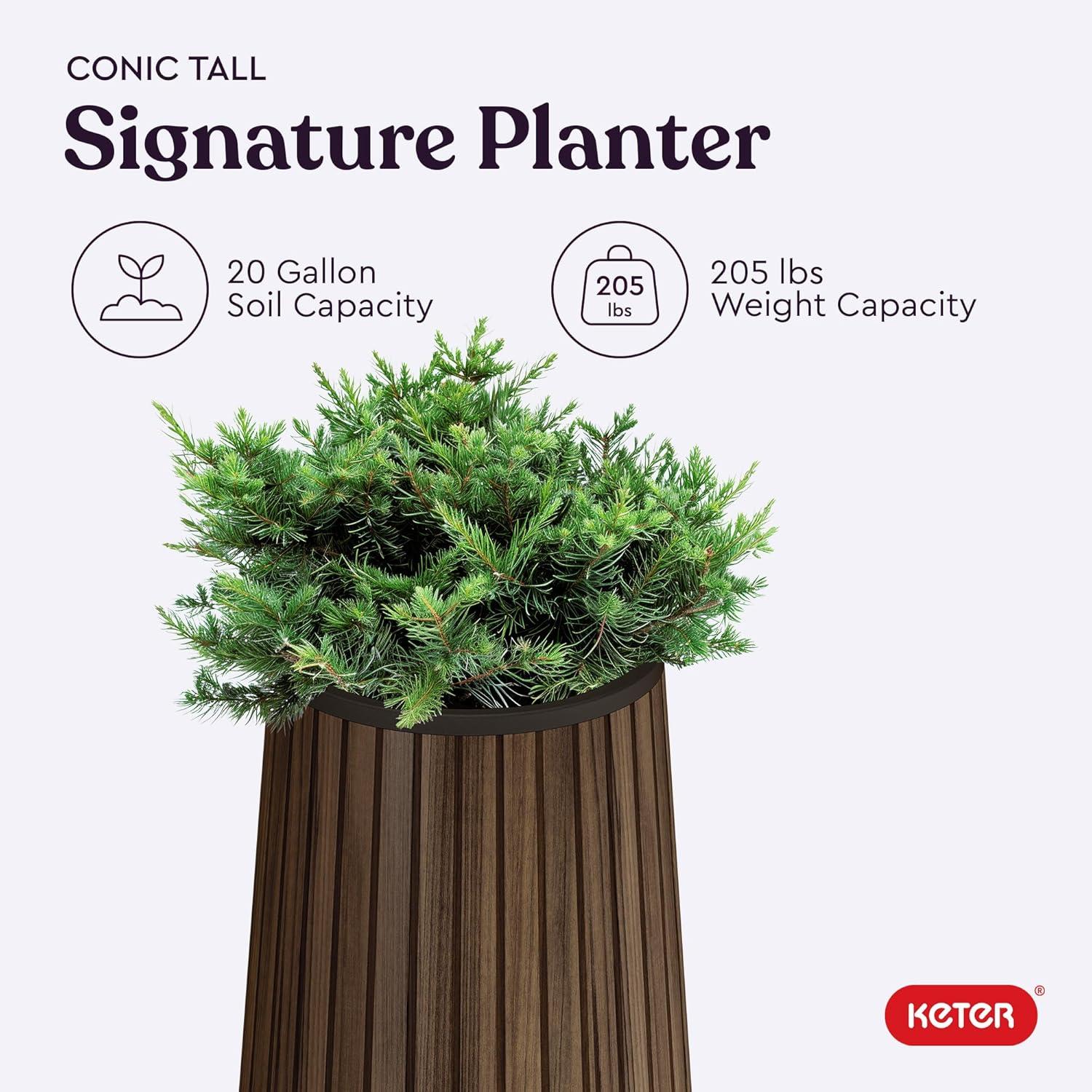 imageKeter Signature Conic 285 Inch Tall Round Large Wood Look Planter for Indoor or Outdoor Flower Pot Ideal for Patio Deck and Front Porch Decor RosewoodConic Tall