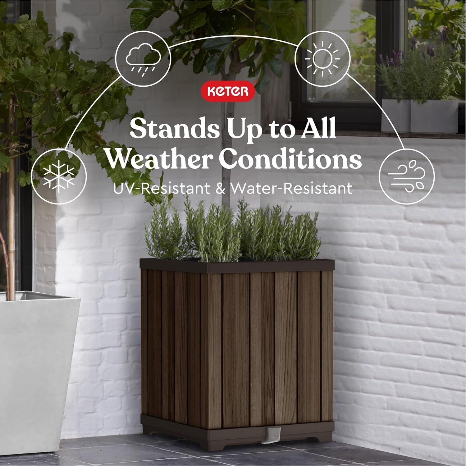 imageKeter Signature Conic 285 Inch Tall Round Large Wood Look Planter for Indoor or Outdoor Flower Pot Ideal for Patio Deck and Front Porch Decor RosewoodSquare
