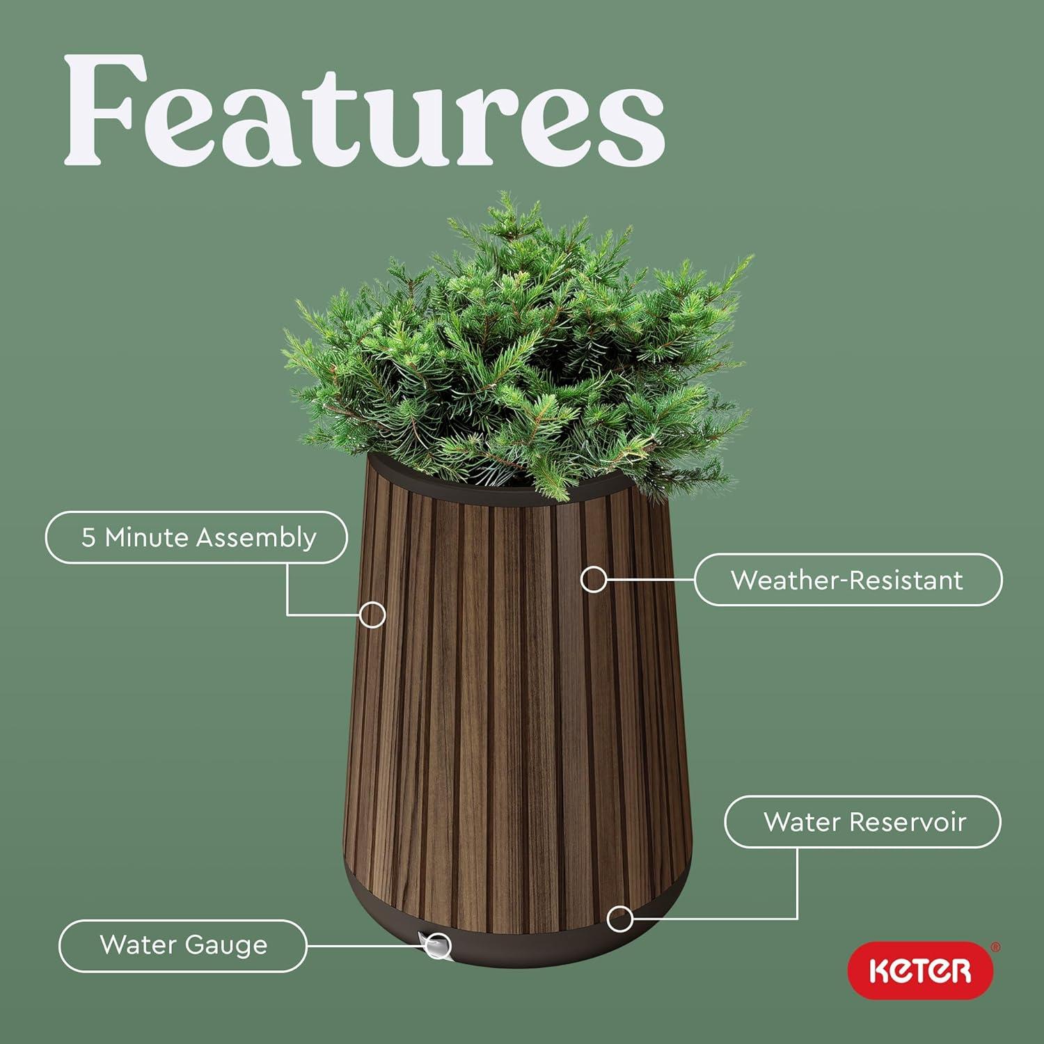 imageKeter Signature Conic 285 Inch Tall Round Large Wood Look Planter for Indoor or Outdoor Flower Pot Ideal for Patio Deck and Front Porch Decor RosewoodConic Tall
