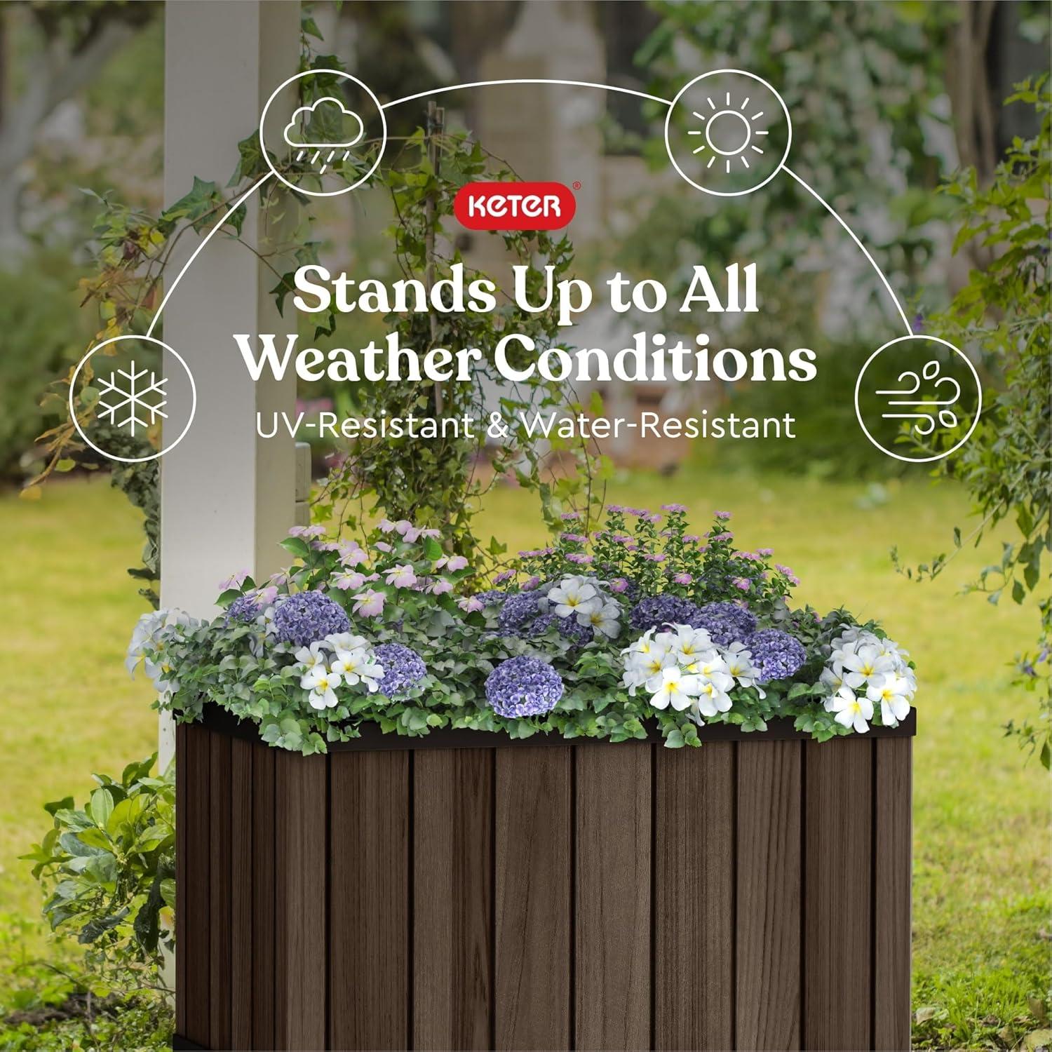 imageKeter Signature Conic 285 Inch Tall Round Large Wood Look Planter for Indoor or Outdoor Flower Pot Ideal for Patio Deck and Front Porch Decor RosewoodRectangle