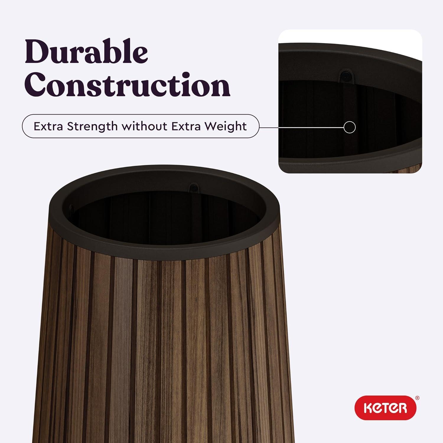 imageKeter Signature Conic 285 Inch Tall Round Large Wood Look Planter for Indoor or Outdoor Flower Pot Ideal for Patio Deck and Front Porch Decor RosewoodConic Tall