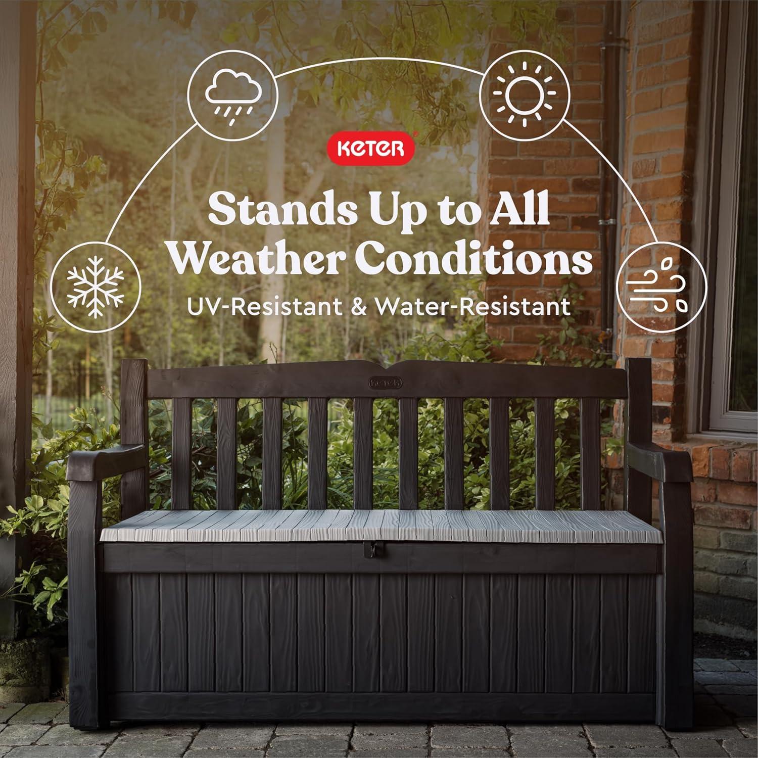 imageKeter Solana 70 Gallon Storage Bench Deck Box for Patio Storage Front Porch Decor and Outdoor Seating  Perfect to Store Garden Tools and Pool Floats GraphiteGraphite
