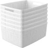 imageCurver Set of 6 Jute Medium Decorative Plastic Organization and Storage Baskets Perfect Bins for Home Office Closet Shelves Kitchen Pantry and All Bedroom Essentials WhiteWhite