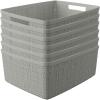imageCurver Set of 6 Jute Medium Decorative Plastic Organization and Storage Baskets Perfect Bins for Home Office Closet Shelves Kitchen Pantry and All Bedroom Essentials WhiteGrey