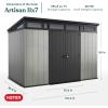 imageKeter Artisan 11x7 Modern Resin Outdoor Storage Shed KitPerfect to Store Patio Furniture Garden Tools Bike Accessories Beach Chairs and Lawn Mower Grey ampamp Black