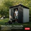 imageKeter Artisan 9x7 Foot Large Outdoor Shed with Floor with Modern Design for Patio Furniture Lawn Mower Tools and Bike Storage feet GreyBlack7x7