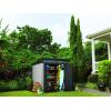imageKeter Artisan 9x7 Foot Large Outdoor Shed with Floor with Modern Design for Patio Furniture Lawn Mower Tools and Bike Storage feet GreyBlack7x7