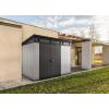 imageKeter Artisan 9x7 Foot Large Outdoor Shed with Floor with Modern Design for Patio Furniture Lawn Mower Tools and Bike Storage feet GreyBlack9x7