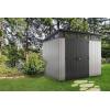 imageKeter Artisan 9x7 Foot Large Outdoor Shed with Floor with Modern Design for Patio Furniture Lawn Mower Tools and Bike Storage feet GreyBlack9x7