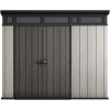 imageKeter Artisan 9x7 Foot Large Outdoor Shed with Floor with Modern Design for Patio Furniture Lawn Mower Tools and Bike Storage feet GreyBlack9x7