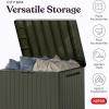 imageKeter City 30 Gallon Resin Outdoor Storage Box and Patio Furniture Side Table for Pool and Garden Accessories BrownMossy Brown