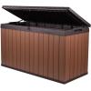 imageKeter Darwin 150 Gallon Resin Large Deck Box  Organization and Storage for Patio Furniture Outdoor Cushions Garden Tools Brown ampamp BlackDeck Box