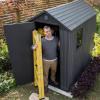 imageKeter Darwin 4x6 Feet Outdoor Storage Shed Graphite Gray  Lockable Resin Organizer Unit with Single Door Window and Skylight for Backyard Garden or Lawn Organization