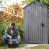 imageKeter Darwin 4x6 Feet Outdoor Storage Shed Graphite Gray  Lockable Resin Organizer Unit with Single Door Window and Skylight for Backyard Garden or Lawn Organization
