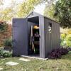imageKeter Darwin 4x6 Feet Outdoor Storage Shed Graphite Gray  Lockable Resin Organizer Unit with Single Door Window and Skylight for Backyard Garden or Lawn Organization