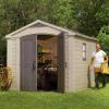 imageKeter Factor 8 x 11 Foot All Weather Resin Outdoor Storage Shed with 2 Shelves Included and Builtin Ventilation for Backyard Organization Taupe8x11
