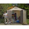 imageKeter Factor 8 x 11 Foot All Weather Resin Outdoor Storage Shed with 2 Shelves Included and Builtin Ventilation for Backyard Organization Taupe8x6 ft