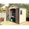 imageKeter Factor 8 x 11 Foot All Weather Resin Outdoor Storage Shed with 2 Shelves Included and Builtin Ventilation for Backyard Organization Taupe8x6 ft