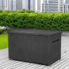 imageKeter Java XXL 230 Gallon Resin Rattan Look Large Outdoor Storage Deck Box for Patio Furniture Cushions Pool Toys and Garden Tools Dark GreyBox