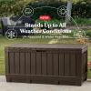 imageKeter Kentwood 92 Gallon Resin Deck BoxOrganization and Storage for Patio Furniture Outdoor Cushions Throw Pillows Garden Tools and Pool Floats Dark GreyBrown