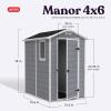 imageKeter Manor 4x6 Resin Outdoor Storage Shed KitPerfect to Store Patio Furniture Garden Tools Bike Accessories Beach Chairs and Lawn Mower Grey ampamp White