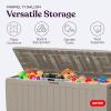 imageKeter Marvel Plus 71 Gallon Resin Deck BoxOrganization and Storage for Patio Furniture Outdoor Cushions Throw Pillows Garden Tools and Pool Toys Dark GreyBeige