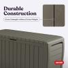 imageKeter Marvel Plus 71 Gallon Resin Deck BoxOrganization and Storage for Patio Furniture Outdoor Cushions Throw Pillows Garden Tools and Pool Toys Dark GreyMossy Brown