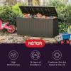 imageKeter Marvel Plus 71 Gallon Resin Deck BoxOrganization and Storage for Patio Furniture Outdoor Cushions Throw Pillows Garden Tools and Pool Toys Dark GreyMossy Brown
