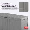 imageKeter Marvel Plus 71 Gallon Resin Deck BoxOrganization and Storage for Patio Furniture Outdoor Cushions Throw Pillows Garden Tools and Pool Toys Dark GreyLight Grey