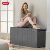 imageKeter Marvel Plus 71 Gallon Resin Deck BoxOrganization and Storage for Patio Furniture Outdoor Cushions Throw Pillows Garden Tools and Pool Toys Dark GreyLight Grey