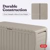 imageKeter Marvel Plus 71 Gallon Resin Deck BoxOrganization and Storage for Patio Furniture Outdoor Cushions Throw Pillows Garden Tools and Pool Toys Dark GreyBeige