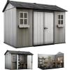 imageKeter Oakland 11 x 75 Ft Spacious Heavy Duty Storage Shed for Organizing Garden Accessories and Outdoor Tools with Double Doors High Ceiling Gray
