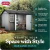 imageKeter Oakland 11 x 75 Ft Spacious Heavy Duty Storage Shed for Organizing Garden Accessories and Outdoor Tools with Double Doors High Ceiling Gray