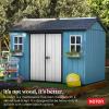 imageKeter Oakland 11 x 75 Ft Spacious Heavy Duty Storage Shed for Organizing Garden Accessories and Outdoor Tools with Double Doors High Ceiling Gray
