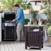 imageKeter Outdoor Grill Prep Table ampamp Serving Cart Stainless Steel Top Unity 40 Gal Brown  Portable Bar Table and Cooking Accessory for Pool Patio Lawn and Backyard